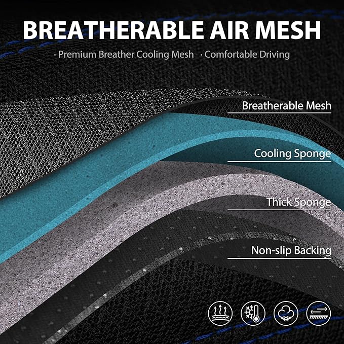 CAR PASS Comfortable 3D Foam Mesh Leather Car Seat Covers Front, Air Cool Mesh Breathable Front Seat Covers for Car, Universal Fit for SUV Truck Sedan Automotive, Airbag Compatible,Black Blue