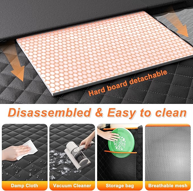 Back Seat Extender for Dogs - Large Space, Waterproof Hard-Bottom Dog Car Seat Cover for Back Seat, Holds 420lbs, Upgraded Material Waterproof Pet Car Bed Dog Hammock for Car, SUV(Gray Orange)