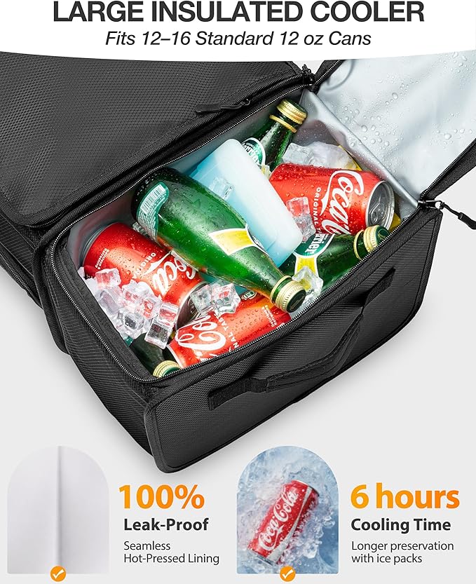 Marscamd Golf Organizer for Car Trunk with Cooler, Anti-Sag Design, Ventilated Shoe Compartment, 2-Layer Storage Bag for Golf Accessories, Fits SUVs & Sedans - Black