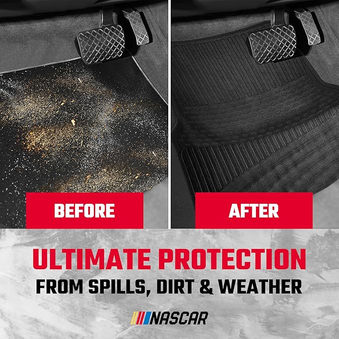 NASCAR Essential Car Floor Mats – 4-Piece Set | All-Weather Protection | Universal Fit for Cars, Trucks & SUVs | Trim-to-Fit | Black Rubber Floor Mats