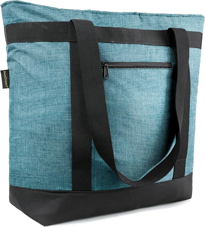 BeeGreen Cooler Bag Soft Insulated Tote for Beach Travel Grocery Shopping Lunch Portable Large Ice Coolers with Handle Hard Freezer Bags with Zippered Top Foldable Leakproof Delivery Totes Teal