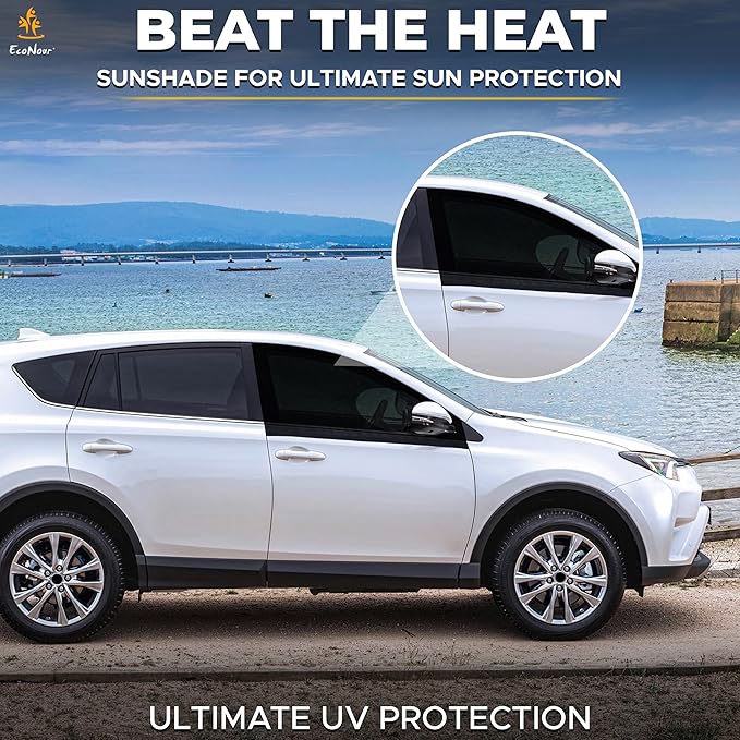 EcoNour Car Front Side Window Sun Shades Compatible for Toyota Rav4 | 2Pack Breathable Super Stretchy Mesh Sun Shade | Heat Block UV Protection Car Window Screen Covers | Mosquito Net Curtains