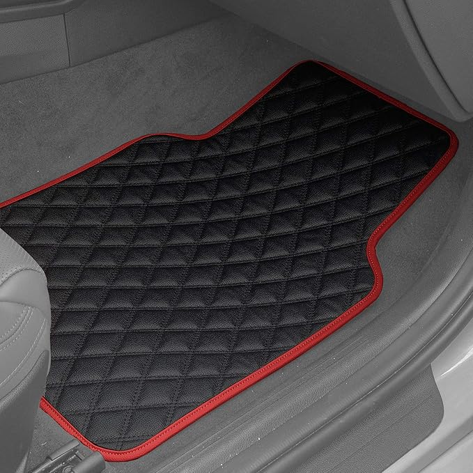 FH Group Floor Mats - Faux Leather Floor Mats for Cars, Universal Fit Automotive Floor Mats, All Purpose Car Floor Mats, PU Leather Protector Mat for Most Sedan, SUV, Truck Floor Mats Red