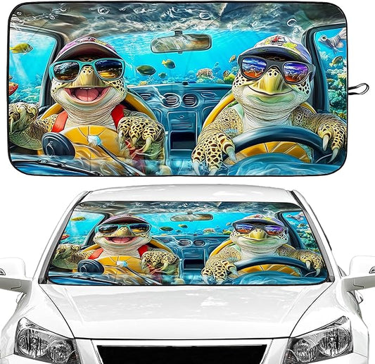 Sea Turtles Car Windshield Sun Shade Foldable Sunshade Front Window Cover Sun Visor Protector Accessories (59x27.5 inches)