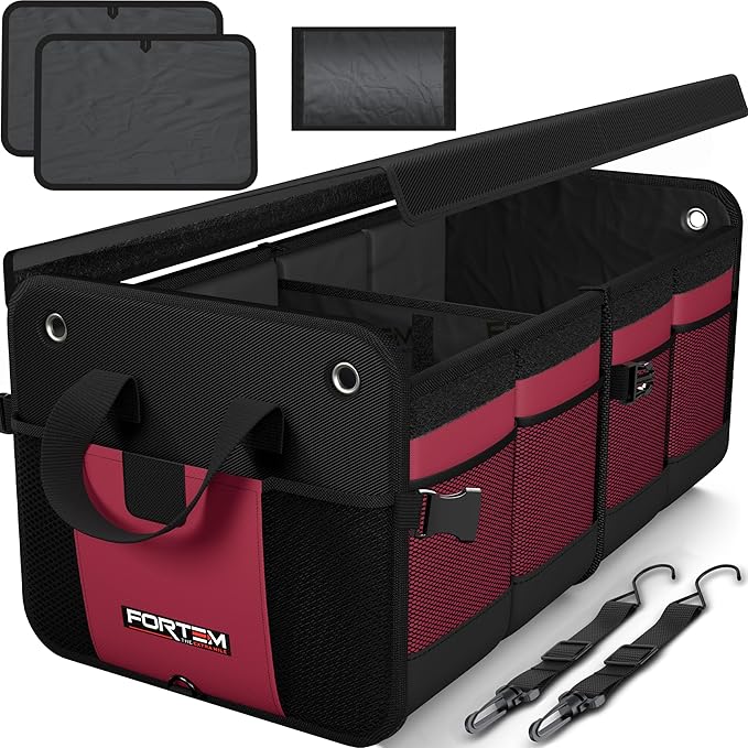 FORTEM Trunk Organizer For SUV Car Organizer and Storage, Multi-Compartment Storage Bag Car Accessories for Women Men, Perfect Christmas Gifts, 1680D Oxford, Non Slip Bottom, Straps, Soft Cover (90L)
