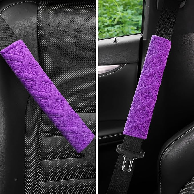 JUSTTOP 2-Pack Universal Car Seat Belt Pads Cover for A More Comfortable Driving, Seat Belt Shoulder Strap Covers Harness Pad for Car Interior Accessories(Purple)