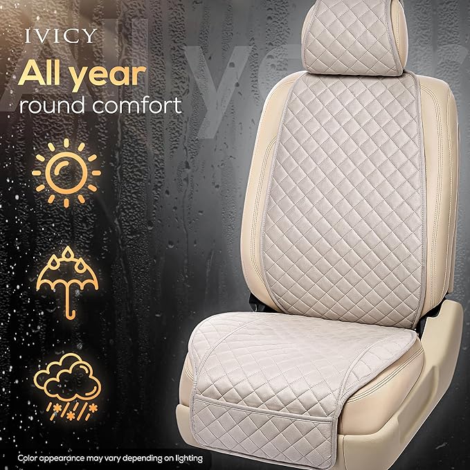 IVICY Faux Suede Front Car Seat Cover – Durable, Non-Slip Seat Protector for Cars – 1 Unit, Light Gray