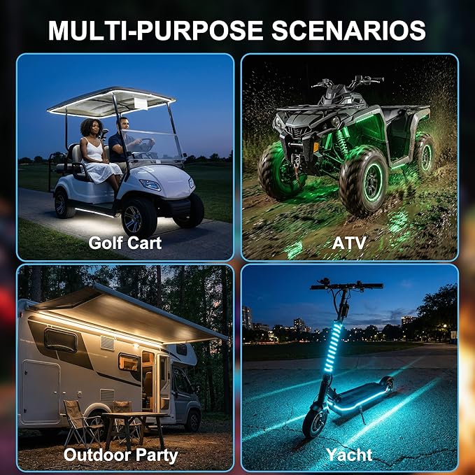 2PCS 78.7 Inch RGB Golf Cart Lights with Remote Control LED Underglow & Roof Strips, Waterproof No-Drill Golf Cart Accessories for Canopy, Underbody, Boat & Night Decoration Roof & Underbody Lighting