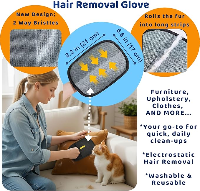 3 in 1 Pet Hair Remover Cleaning Set - Car Interior, Furniture and Laundry - Multi Surface Cat & Dog Fur Removal Tool