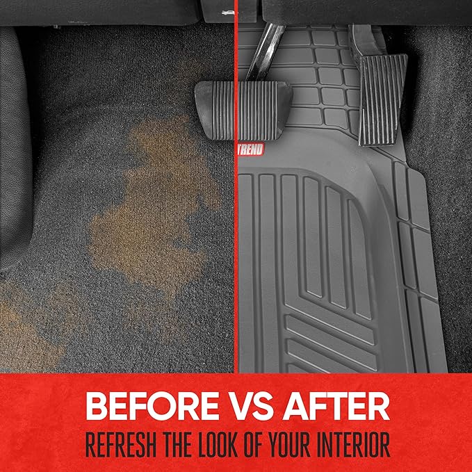 Motor Trend FlexTough Gray Floor Mats for Cars & Cargo Mat Full Set - All Weather Front & Rear Rubber Automotive Floors Mats & Cargo Liner for SUV, Car, & Van - Interior Trunk Mat & Floor Cover