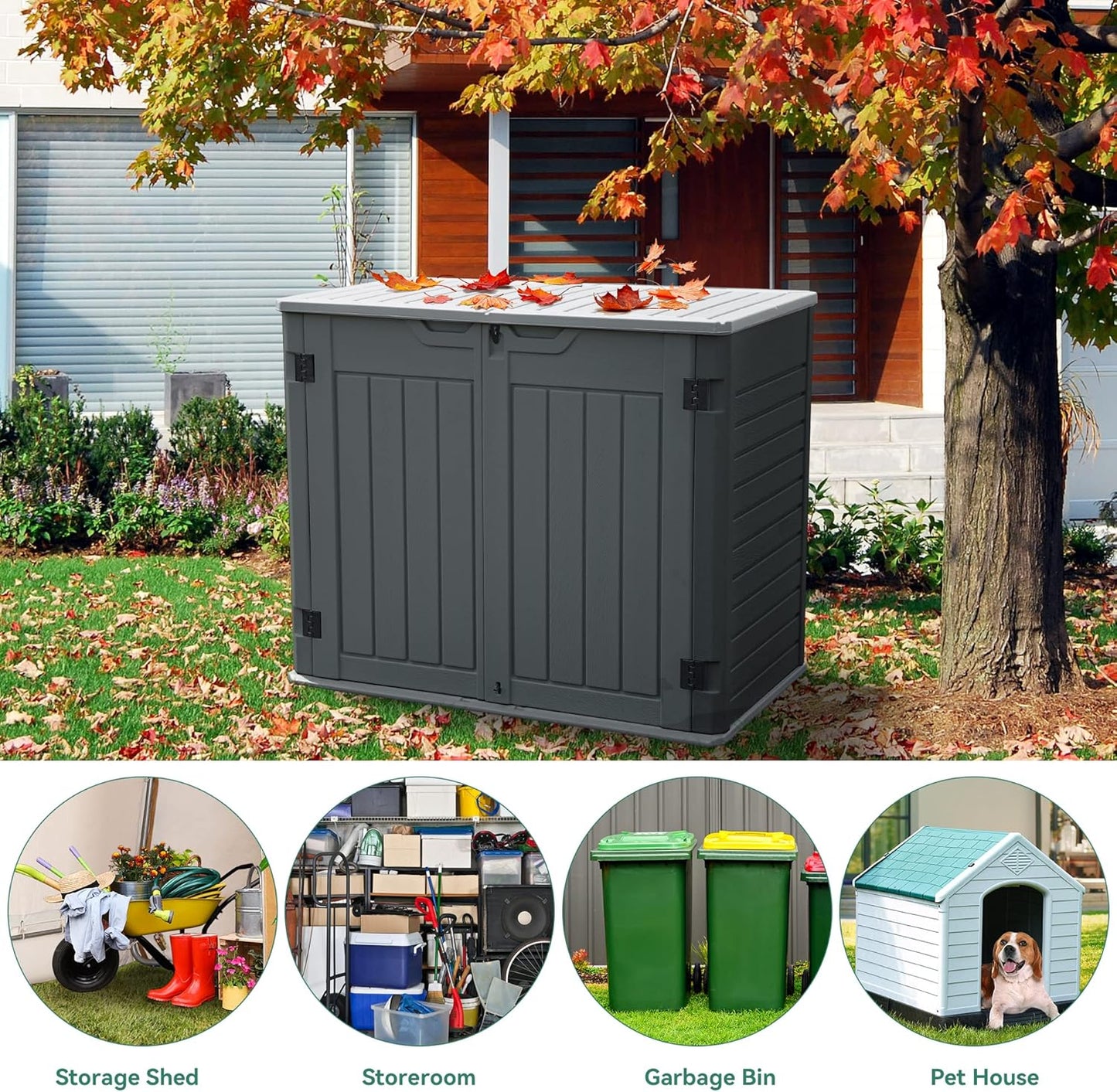 YITAHOME Outdoor Resin Storage Sheds, 39 in Height Lockable Waterproof Horizontal Shed w/o Shelf, Easy to Assemble Shed Storage for Garden Tools, Dark Gray