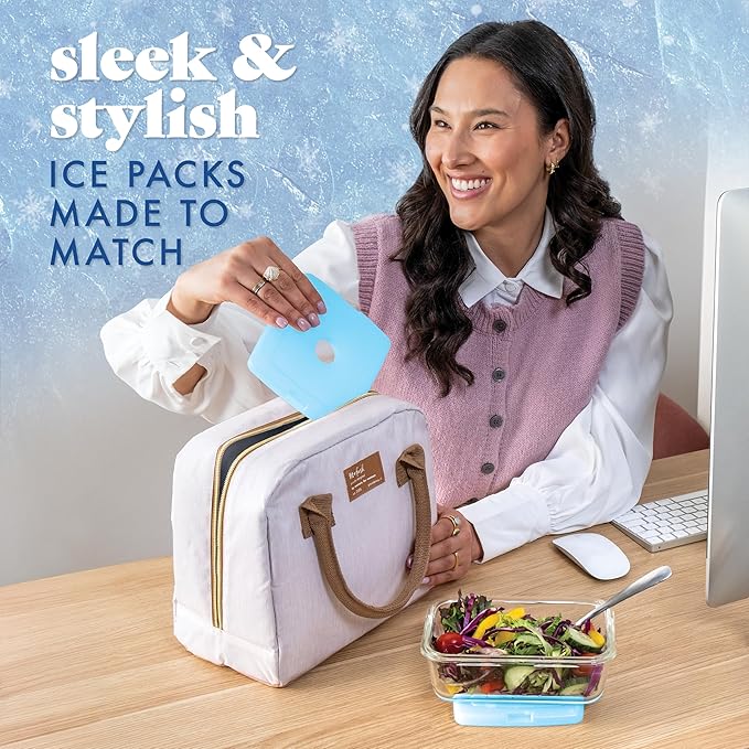 Cool Coolers By Fit & Fresh 4 Pack Slim Ice Packs, Quick Freeze Space Saving Reusable Ice Packs for Lunch Boxes or Coolers, Blue