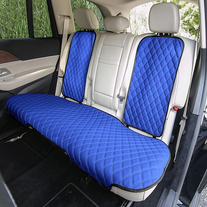 FH Group Car Seat Cover Cushion - Cars Trucks SUV, Faux Leather Car Seat Cushions, Waterproof Car Seat Cover Cushion, Universal Fit Car Seat protector Rear Set Blue