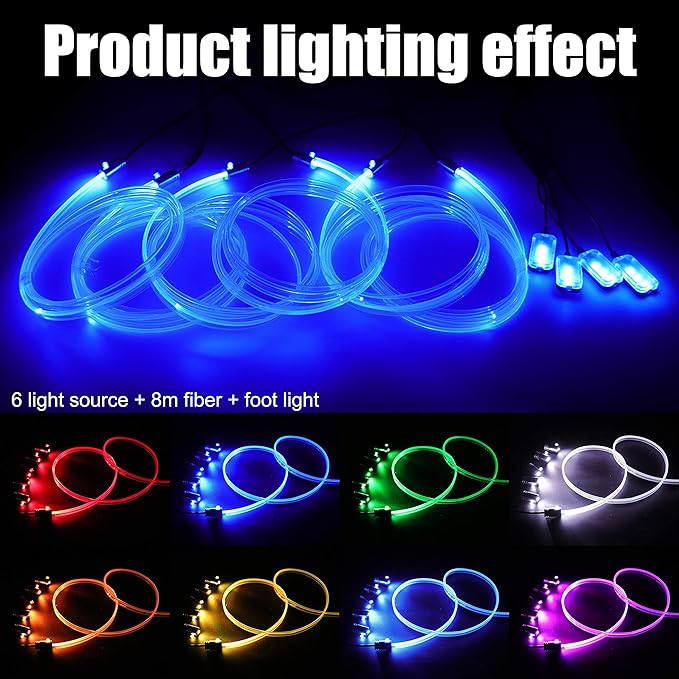 Car Ambient Lighting Kit 64 Colors Multicoloured Music Optic Fiber RF Remote Control Car DIY Decorative Atmosphere Lighting DC 12V 1W 8m