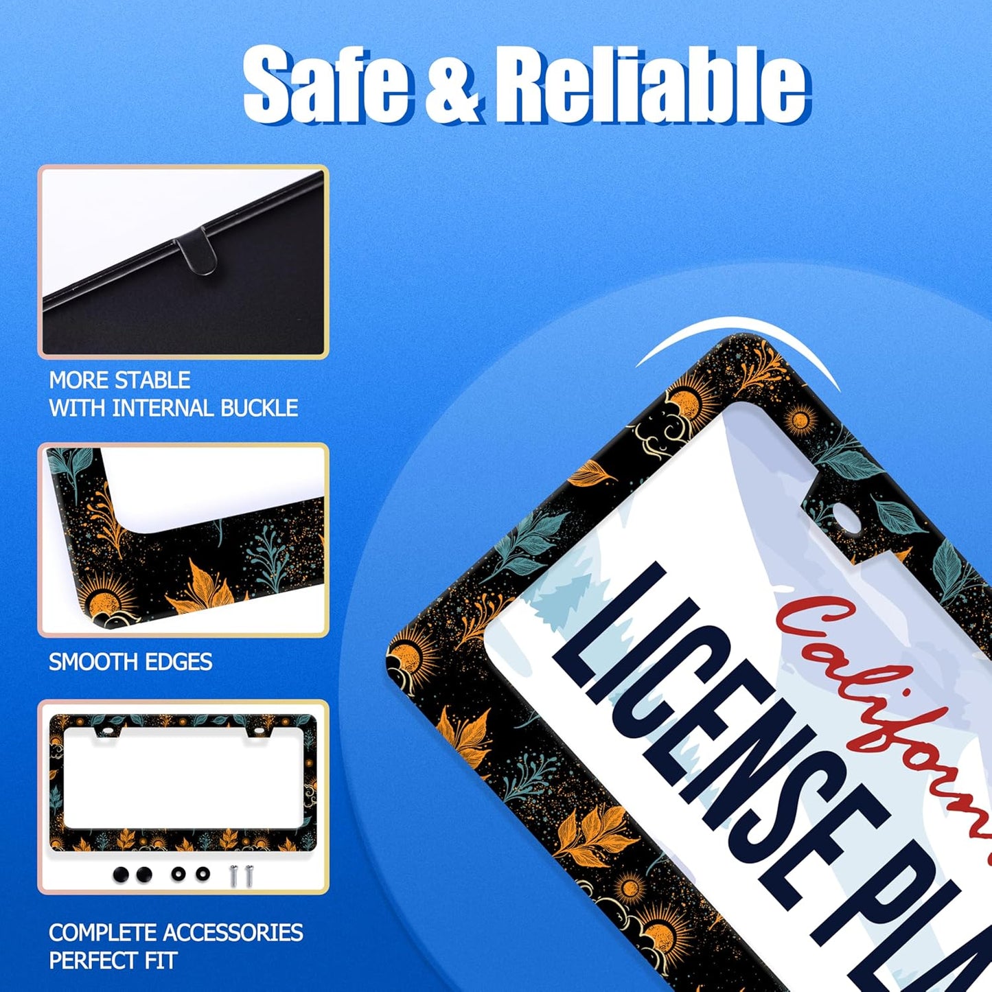 Galaxy License Plate Frame Colorful Starry Sky License Plate Stainless Steel Funny License Plate Holder for Men Women Universal Car Accessories Decoration 12.3" x 6.3"