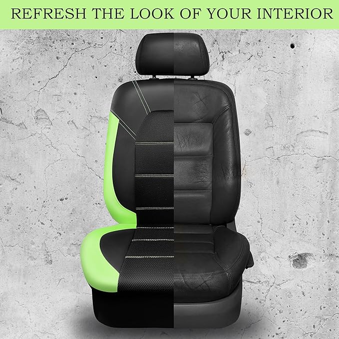 CAR PASS Luminous Green Leather seat Covers Universal Sport car seat Cover, 5mm Composite Sponge Inside, Airbag Compatible fits Most Cars, SUVs,Trucks,Vans (Full Set,Black with Green)