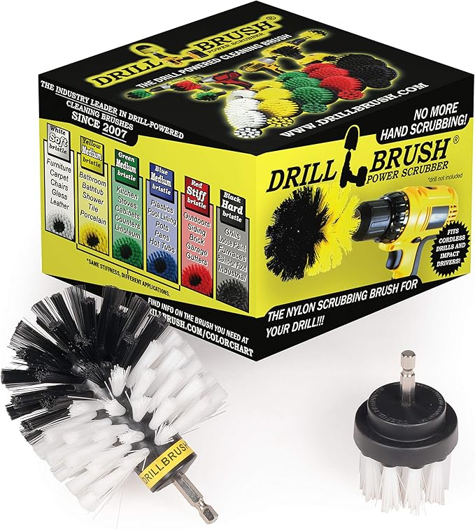 Car, Motorcycle, Truck, Boat - Cleaning Supplies – Drill Brush – Soft White Detailing Brush Kit - Car Wash - Spin Brush - Wheel Cleaner - Interior, Vinyl, Upholstery, Fabric, Leather Seat Cleaner