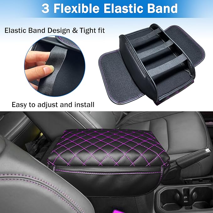 Center Console Cover for Jeep Wrangler JL 2018-2026 & Gladiator JT 2020-2026 1.2in Thickness Armrest Cover Leather Arm Rest Lid Protector Cushion Pad with Stroage Pockets Interior Accessories (Purple)
