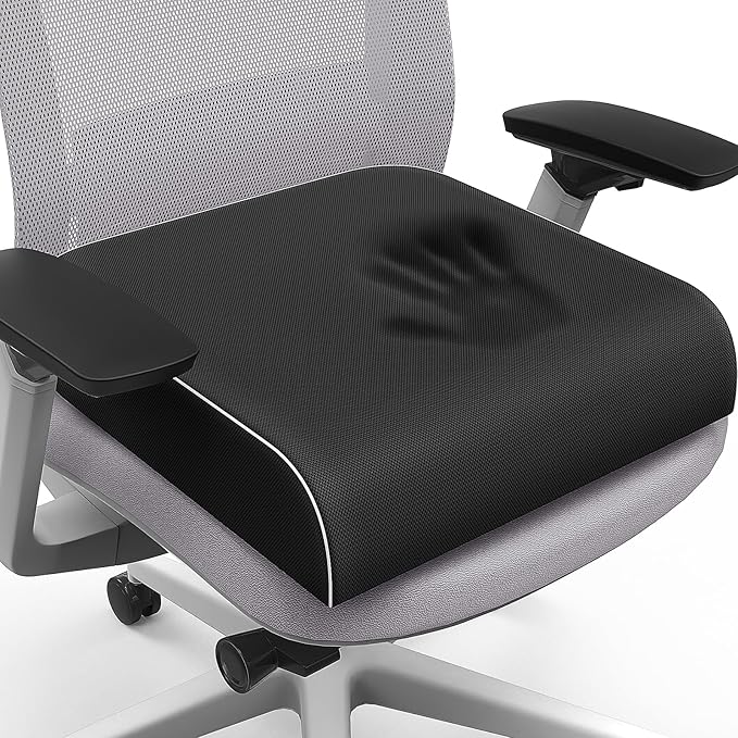 Seat Cushion for Tailbone Pain Relief, Office Chair Cushion, Memory Foam Large Chair Cushion with Non-Slip Cover for Soft Support at Office Chair, Car Seat, Airplane Black/2X-Large