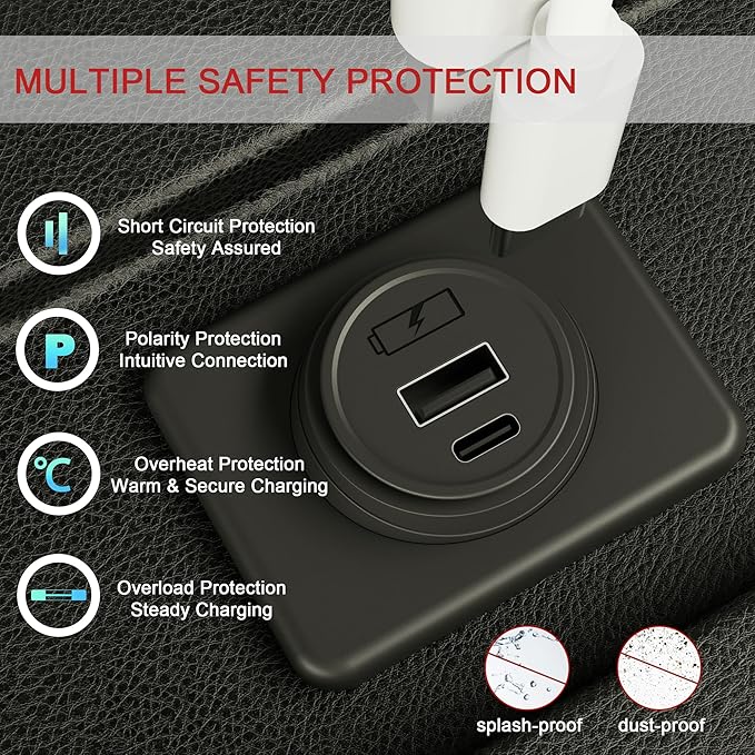 12V/24V USB C Outlet Power Socket Car Charger USB Port for Car, Bus, RV, Boat, Vehicle Boat ATV Truck Golf Cart