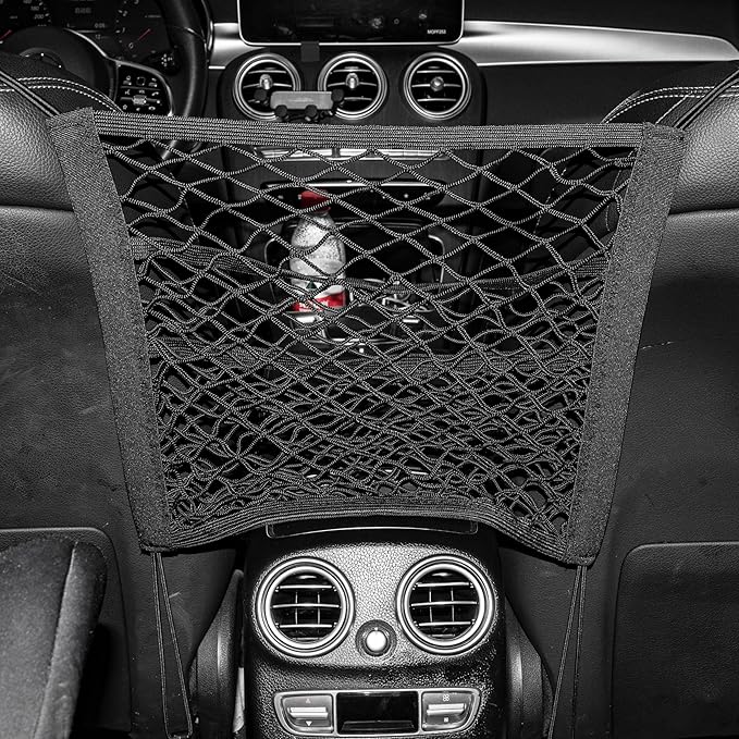 3-Layer Car Mesh Organizer Storage Bag Between Front Seats Kid Dog Pet Net Barrier Car Net Pocket Elastic Tissue Purse Holder Netting Pouch for SUV, Truck, Van 15.7" x 13.7"