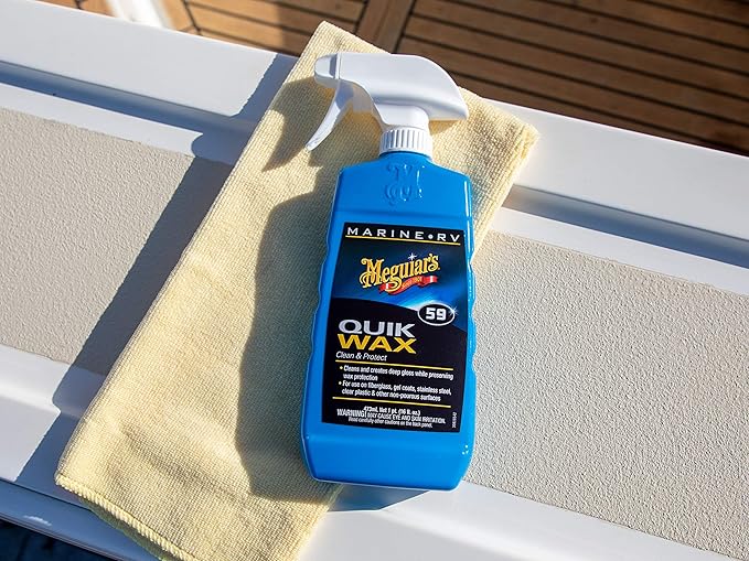 Meguiar's M5916 Marine and RV Quik Wax Clean and Protect, Removes Water Spots and Light Contaminants, Provides a Brilliant Gloss and Carnauba Wax Protection, 16 Oz