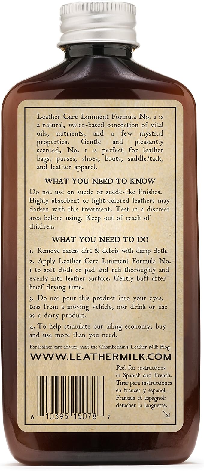 Leather Milk Conditioner and Cleaner for Furniture, Cars, Purses and Handbags. All-Natural, Non-Toxic Conditioner Made in the USA. Leather Care Liniment No. 1. 2 Sizes. Includes Premium Applicator Pad
