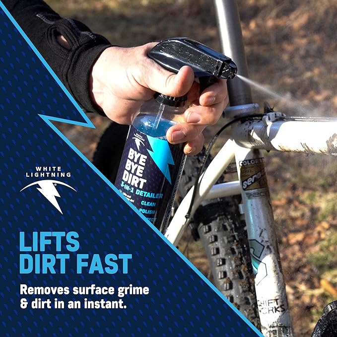 White Lightning Dry Weather Bike Care Kit – Complete Bicycle Cleaning Kit with Clean Ride Wax Chain Lube, Clean Streak Degreaser, and Bye Bye Dirt Bike Detailer for Dry Conditions
