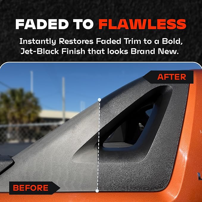 BLAZON Black Trim Restorer – Dye-Infused Plastic Restorer for Faded Exterior Trim, Deep Black Finish, Scratch Correction, Long-Lasting Durability & UV Protection - 8 oz