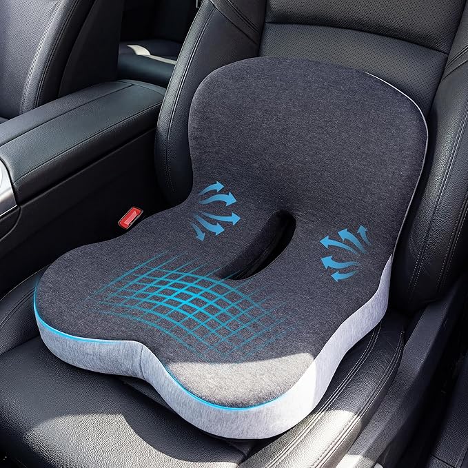ZUAMEGUMemory Foam Car Seat Cushion – Ergonomic Driver Cushion for Sciatica & Tailbone Pain, Breathable Non-Slip Car Seat Pad for Car, Office Chair, Wheelchair