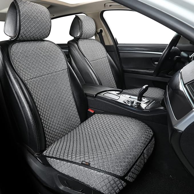 Breathable Car Seat Cover,Luxury Front Seat Cover,Durable and Non Slip,Polyester Silk Material, Universal Car Seat Cushion,Suitable for All Seasons,Airbag Compatible (Gray-2PCS)