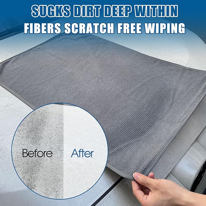 2 Pack Microfiber Car Towels,Car Drying Towel 22Inx32In,Waffle Weave with Reinforced Edges,Super Absorbent & Scratch-Free Cleaning Cloth for Auto Detailing,Home,Glass,Kitchen (Grey)