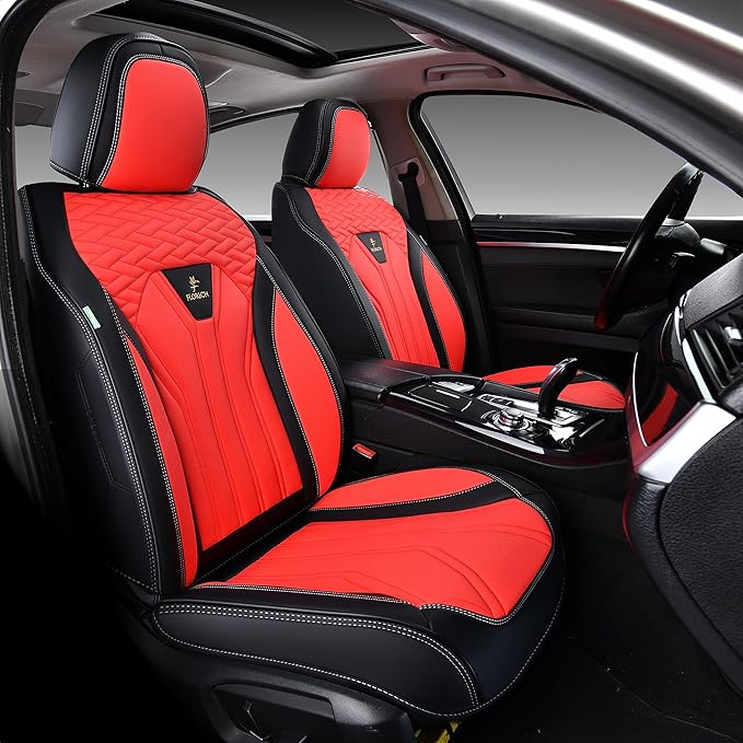 FLORICH Seat Covers for Cars, Waterproof Seat Covers, Leather Car Seat Covers 2 Pack, Universal Seat Cushion Protector for Most Cars Trucks SUV-Black&Red