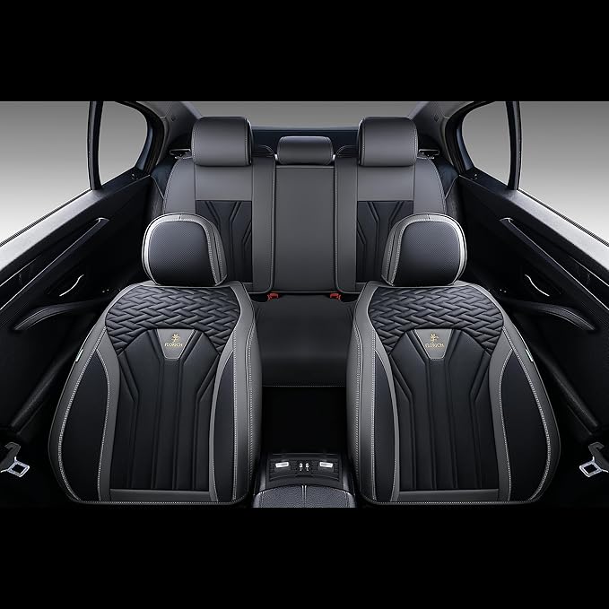 FLORICH Rear Seat Covers Leather Car Seat Covers Waterproof Back Seat Cover Automotive Seat Covers Universal Seat Cushion Protector for Most Cars Trucks SUV-Gray&Black