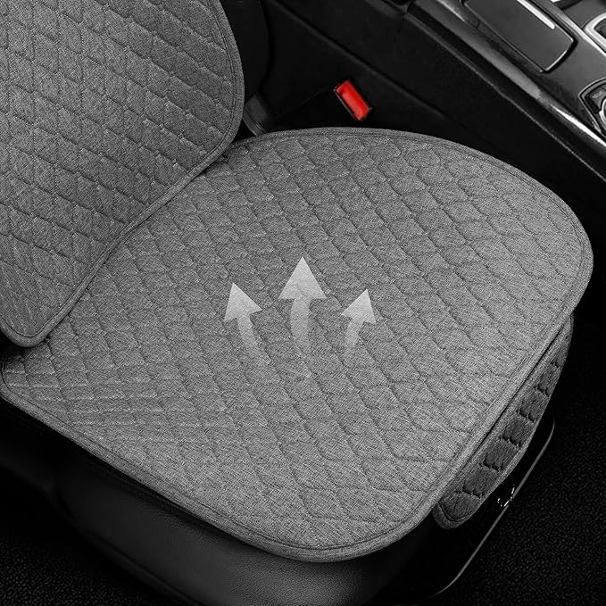 1 Pack Linen Car Seat Cover Front Seat Covers Soft & Breathable Front Premium Covers with Non-Slip Protector Universal Fits Most Automotive, Vans, SUVs, Trucks (1Pack Light Grey)