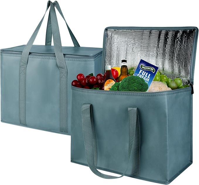 musbus 2Pk Insulated Reusable Grocery Bags, Collapsible Cooler Bag for Groceries, Heavy Duty Large Insulated Bag (Urban Gray)