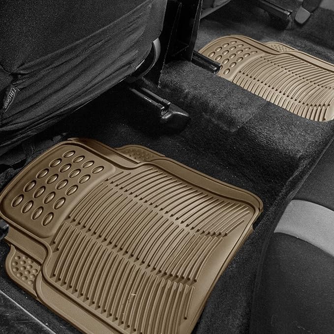 FH Group Trimmable Rubber Floor Mats Full Set - Universal Fit for Cars Trucks and SUVs F11305 + F16400 (Beige)