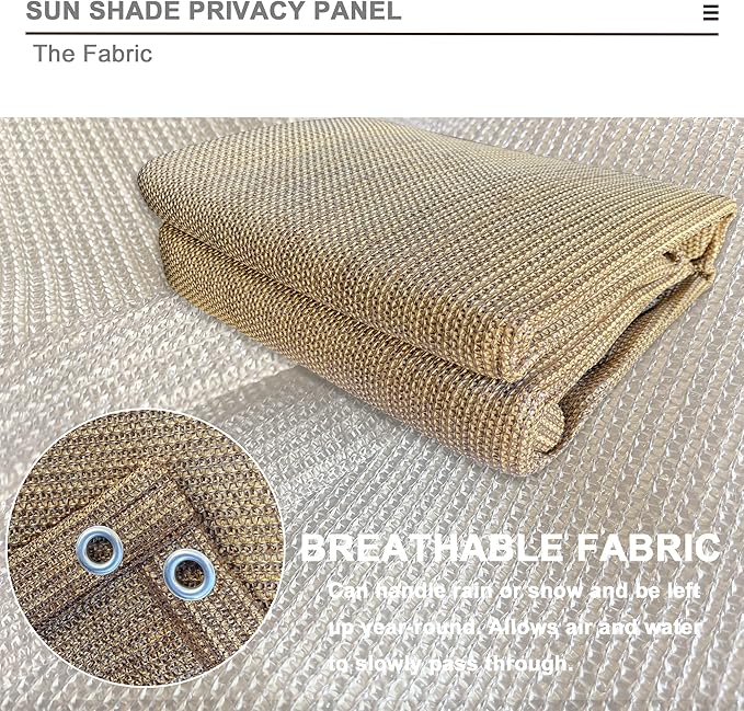 Sun Shade Privacy Panel with Grommets on 4 Sides for Patio, Awning, Window Cover, Pergola or Gazebo (Walnut, 8' x 8')