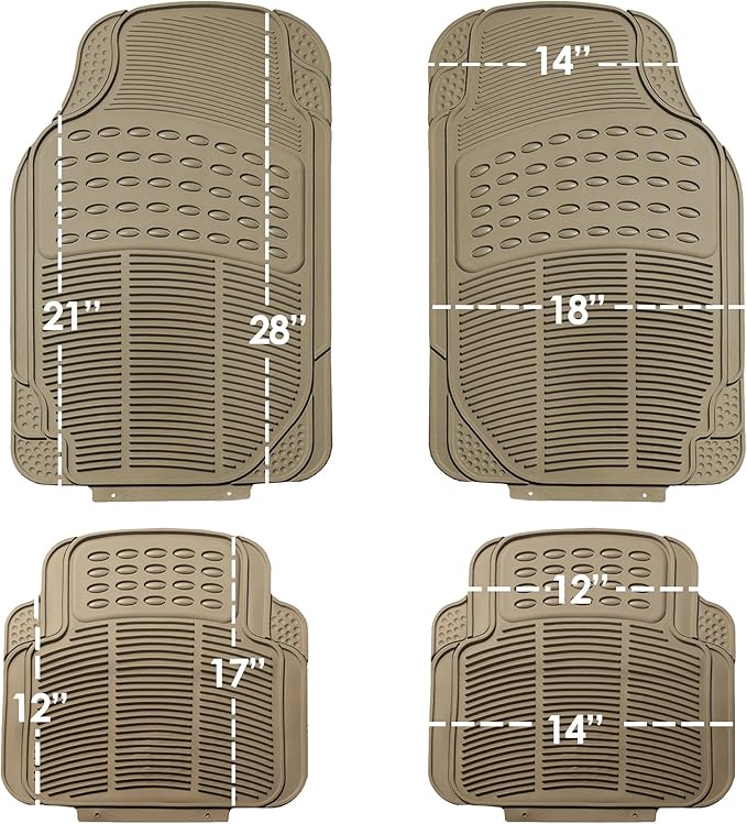 FH Group Trimmable Rubber Floor Mats Full Set - Universal Fit for Cars Trucks and SUVs F11305 + F16400 (Beige)