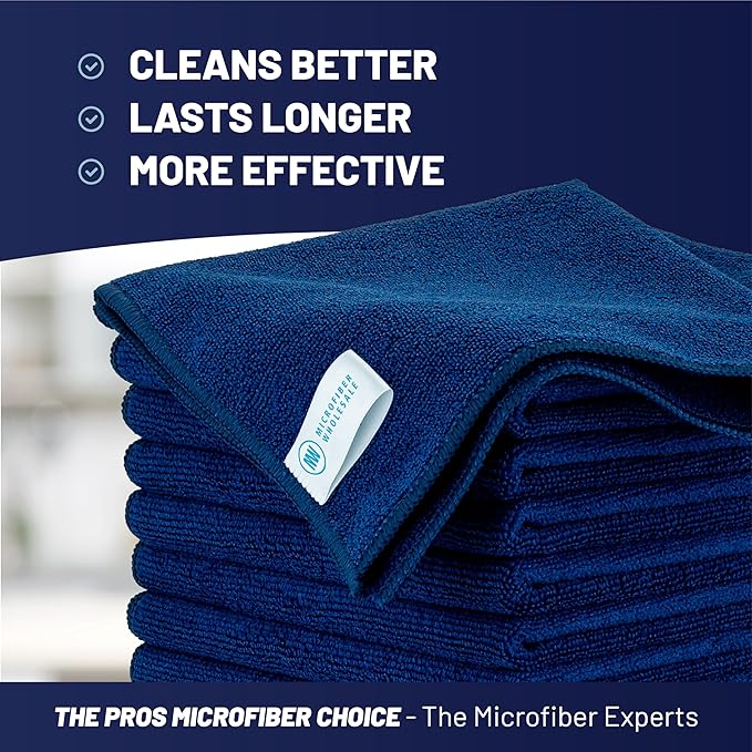 MW Pro Multi-Surface Microfiber Towel – 12 Pack | Premium Cleaning Cloth | Clean, Buff, Dust, Polish, Absorb | Large 16"x16" (Dark Blue)