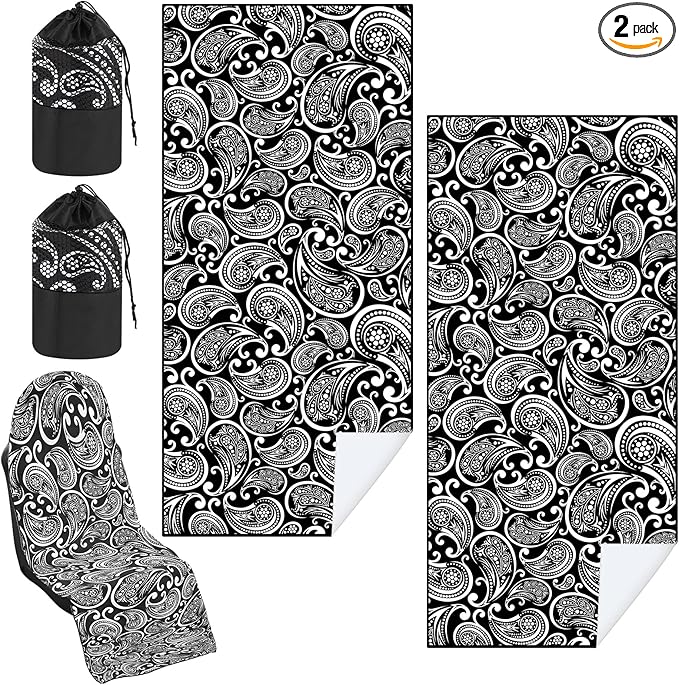 2 Pack Car Seat Towel Covers with Storage Bag 63 x 32 Inch Athletic Running Towel Seat Sweat Washable Non Slip Cover Gift for Car Outdoor Sport Activities (Paisley)