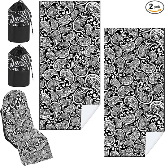 2 Pack Car Seat Towel Covers with Storage Bag 63 x 32 Inch Athletic Running Towel Seat Sweat Washable Non Slip Cover Gift for Car Outdoor Sport Activities (Paisley)