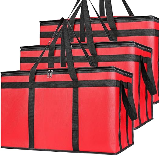 Bodaon 3-Pack Insulated Food Delivery Bag, XXXL Pizza Cooler Bags, Rideshare Delivery Bag, Warmer/Frozen, Cold/Hot Thermal Styrofoam Carrier for Car/Travel/Shopping/Catering