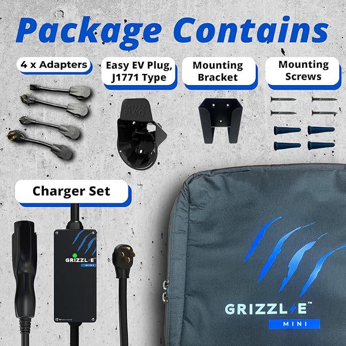 Grizzl-E Mini Connect Level 1-2 Portable Electric Vehicle (EV) Charger up to 40 Amp, UL Certified, Indoor/Outdoor Electric Car Fast Charging Station, NEMA 14-50 Plug, 25 feet Cable, NACS Connector