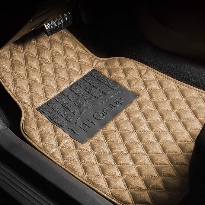 FH Group Floor Mats - Faux Leather Floor Mats for Cars, Universal Fit Automotive Floor Mats, All Purpose Car Floor Mats, PU Leather Protector Mat for Most Sedan, SUV, Truck Floor Mats Beige