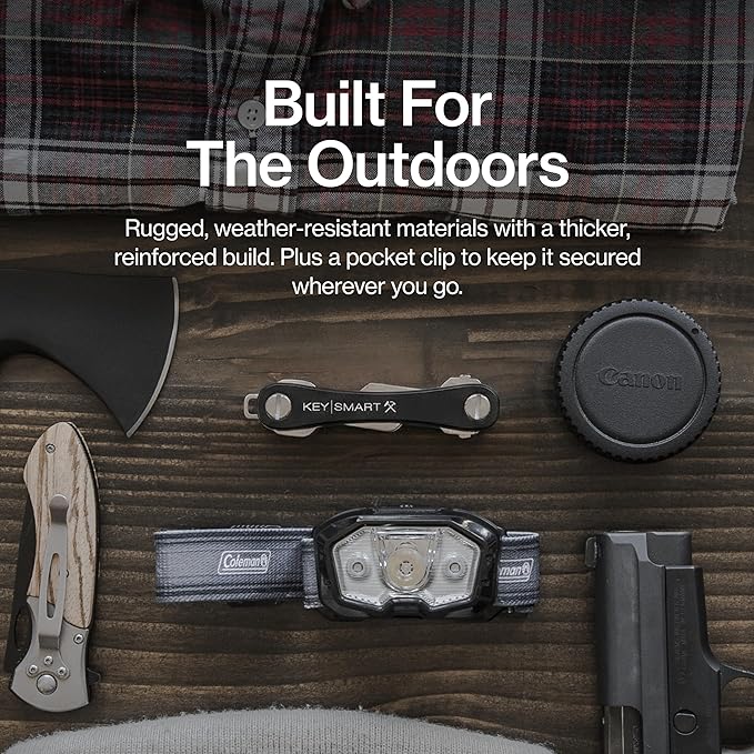 KeySmart Rugged - Multitool Key Holder for Keychain w/Bottle Opener and Pocket Clip, Organizer for Keys, EDC Keychains, Ring for Car Fobs Key Chains, Expandable (Up to 14 Keys, Black)