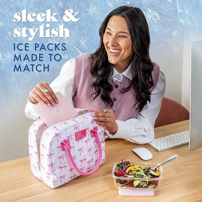 Cool Coolers by Fit & Fresh Slim Ice Packs, Quick Freeze Reusable Ice Packs for Lunch Boxes & Coolers, Long-Lasting, Space Saving Lunch Ice Packs, Light Pink, 4Pk