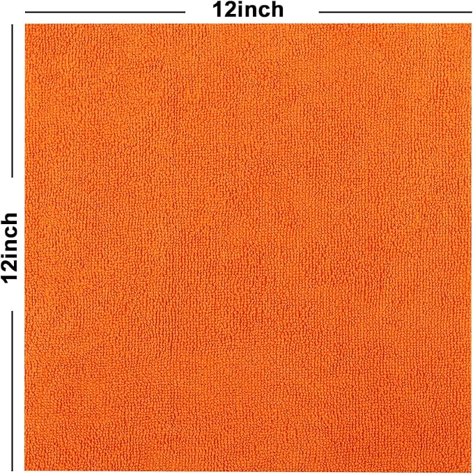 Tricol Clean 50PK Profesional Resuable Lint Free Microfiber Edgeless Cleaning Cloth Cleaning Rags,Absorbent Microfiber Wipes for Housekeeping, Car Cleaning (12 * 12 Inches) (orange1)