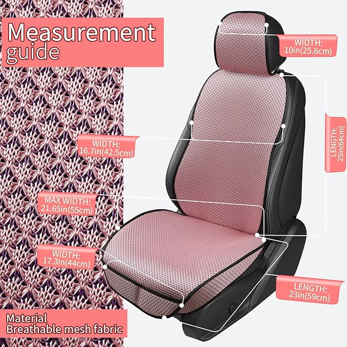 Auto Newer Car Seat Cover,Breathable Front Car Seat Cushion,Comfortable Car Seat Protector,Anti-Slip and Full Wrap Driver Car Seat Protector with Storage Pocket,Universal All Seasons(Pink,2PCS)
