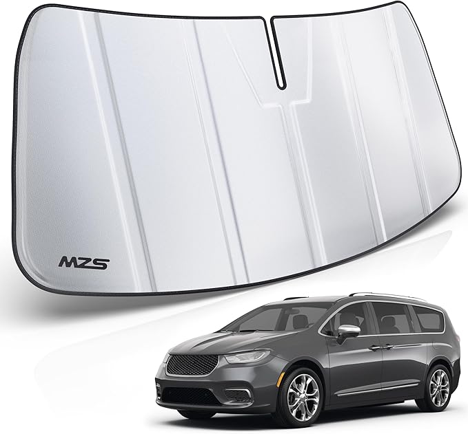 MZS Windshield Sun Shade Compatible with Pacifica Hybrid 2017-2026 / Voyager 2020-2026, Foldable Car Front Window Sunshade with Storage Bag, Minivan Sun Visor Shield Accessories for Interior Protector